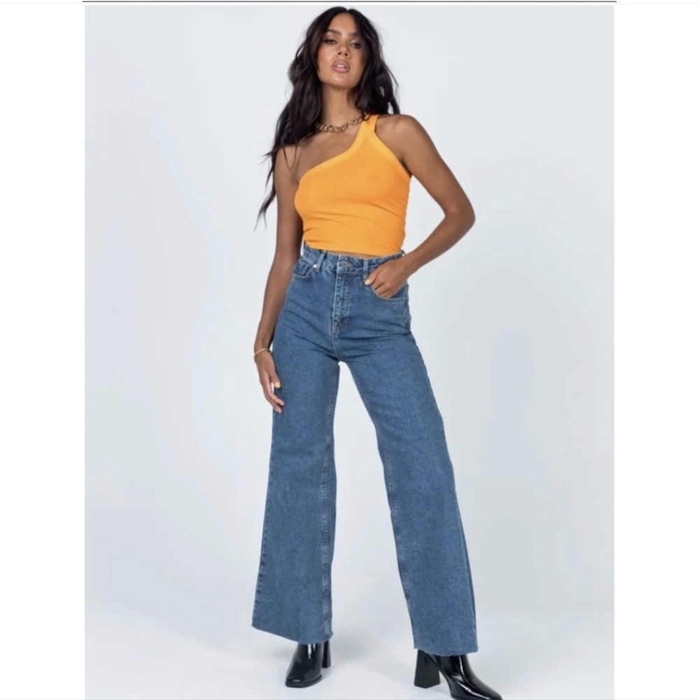 Ragged Jeans Wide Leg Denim Pants with Raw Hem | Size 26